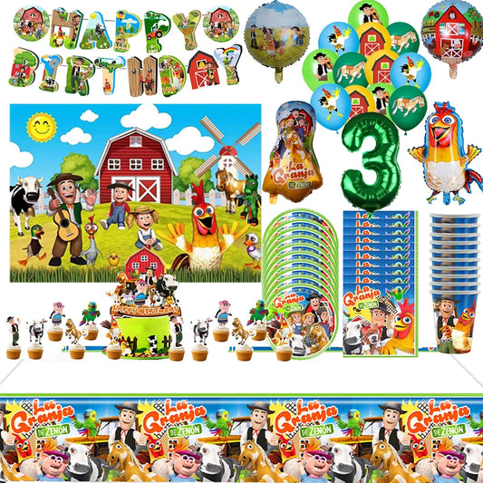 Zenon's Farm Animal Themed Birthday Party Decor Set with Balloons and Cake Topper